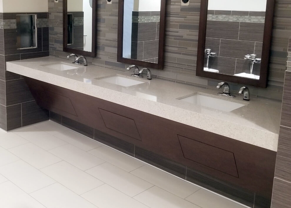 Restroom Sink Skirts with Plastic Laminate panels and under sink access panels