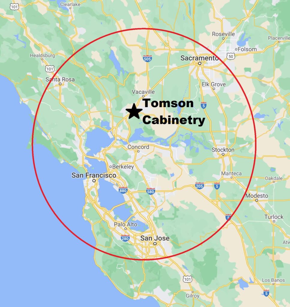 Tomson Cabinetry installation area, Bay Area, Sacramento, San Jose, San Francisco, Santa Rosa